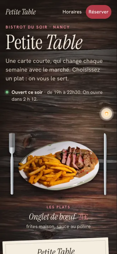 Démo d’un bistrot, sur téléphone