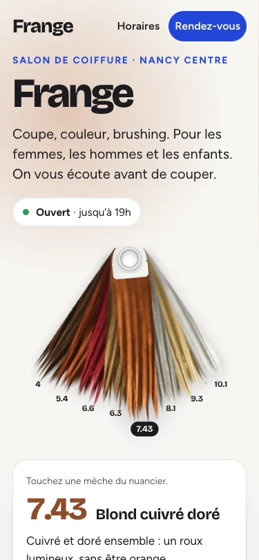 Démo d’un salon de coiffure, sur téléphone